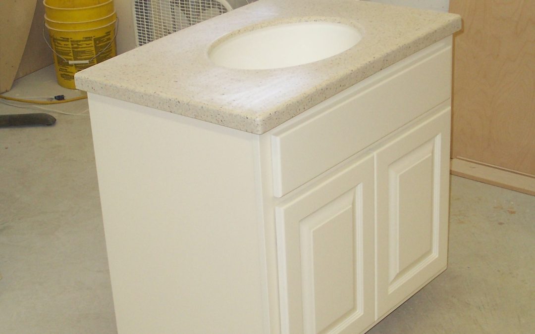 White Vanity with Built-In Toilet Roll Holder