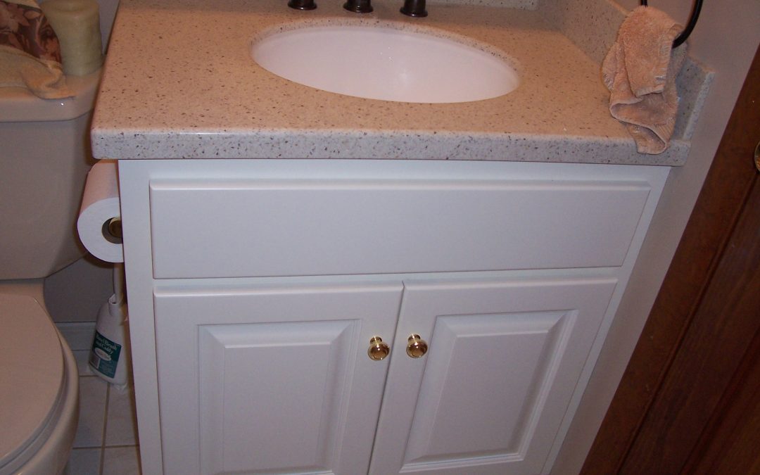 White Vanity with Built-In Toilet Roll Holder